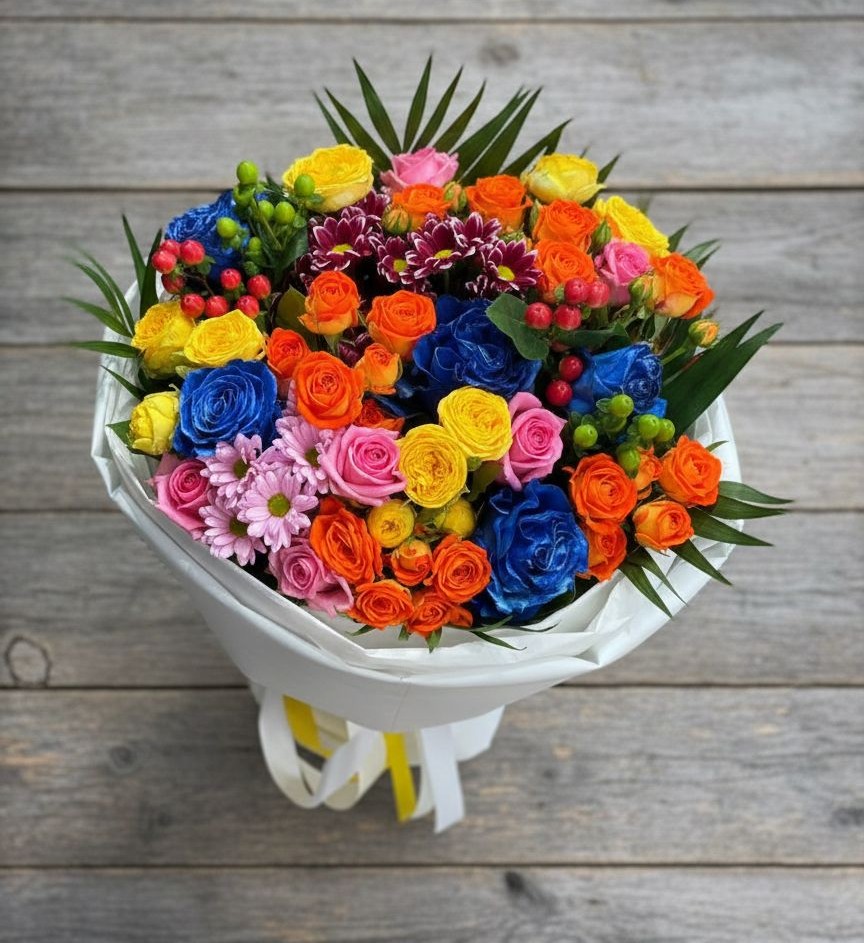 Букет цветов из: Розы и Хризантемы в Родниках Краснодарского края