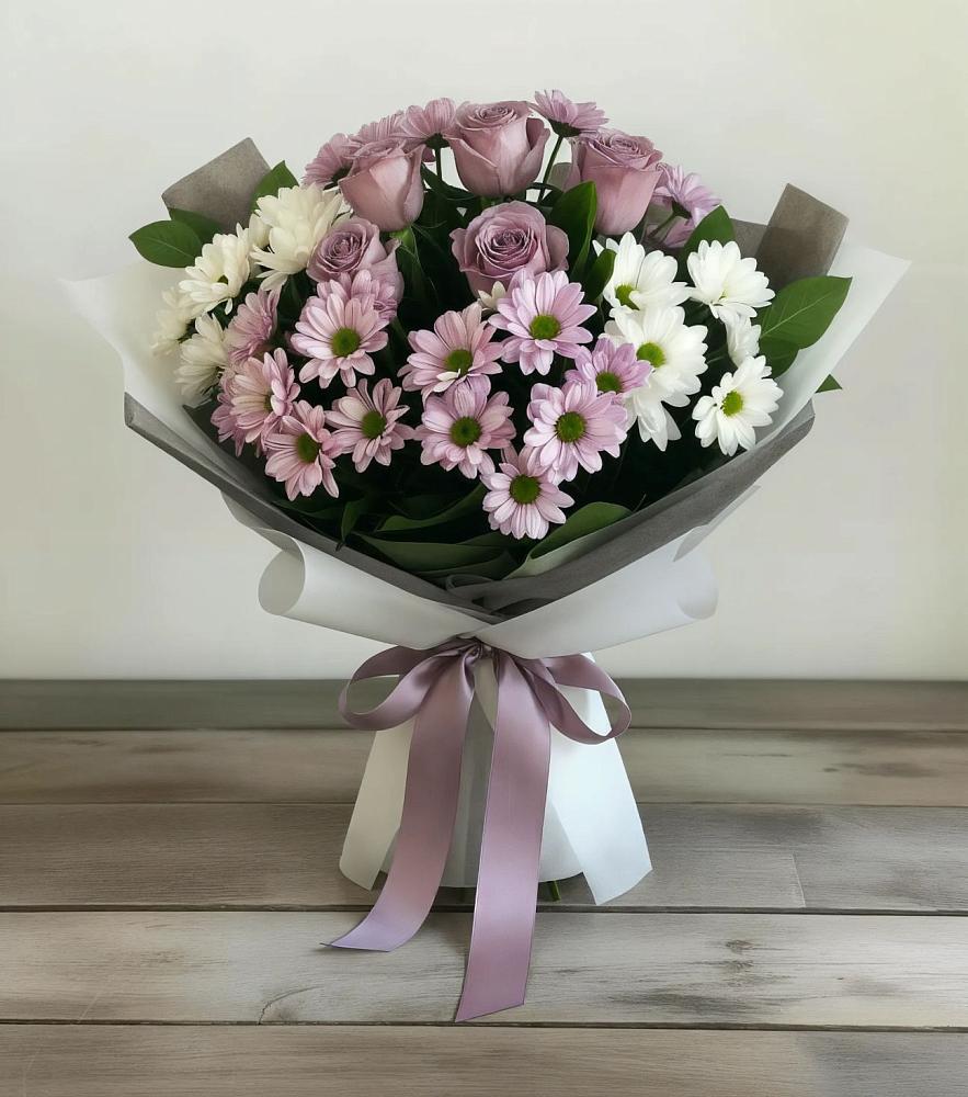 Букет цветов из: Хризантемы и Розы в Родниках Краснодарского края