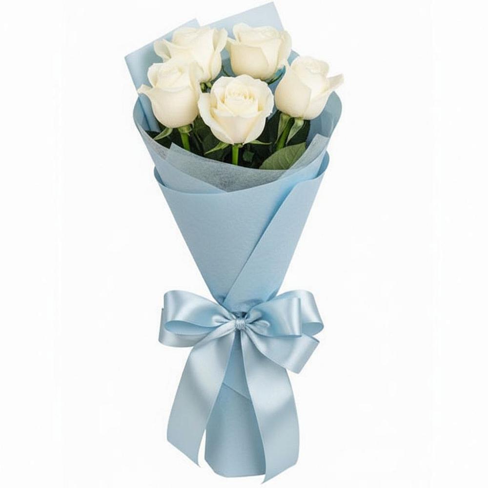Букет 5 Белых роз Проуд в Родниках Краснодарского края