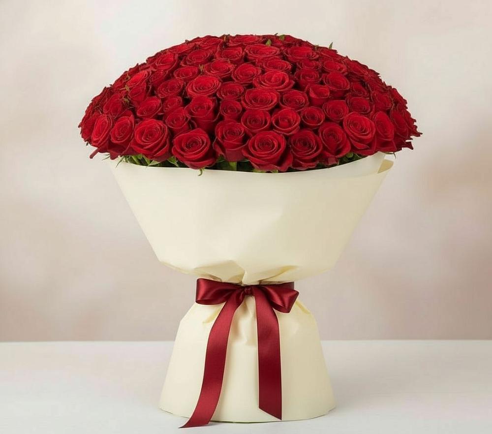 Букет 101 Красная роза Милано в Родниках Краснодарского края