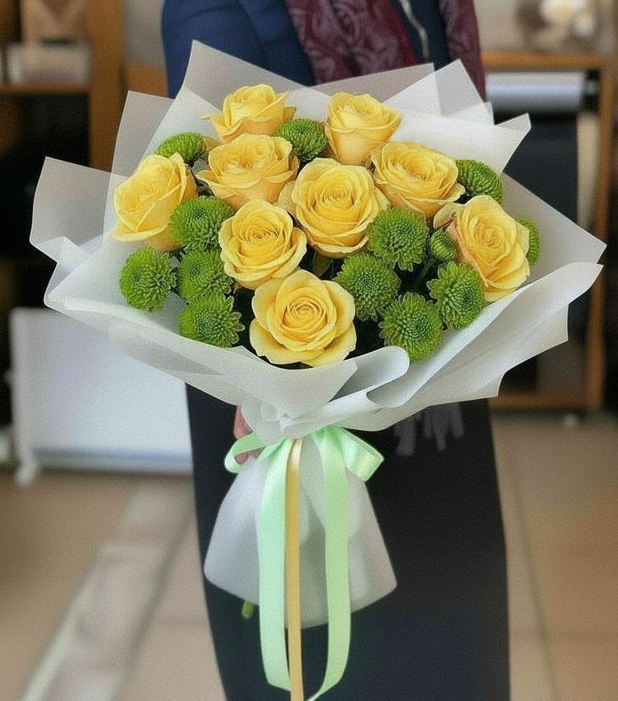 Букет цветов из: Хризантемы и Розы в Родниках Краснодарского края