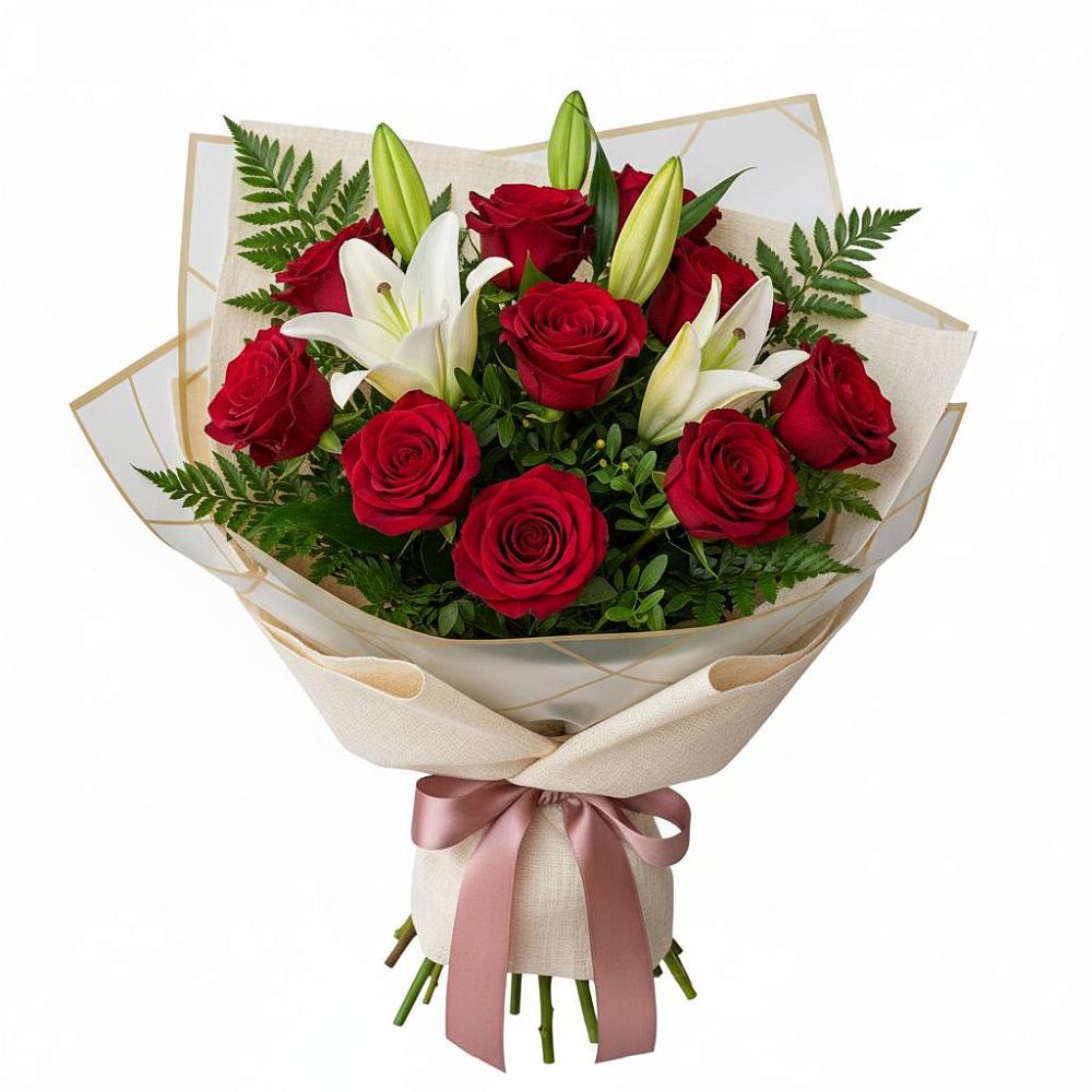 Букет цветов из: Лилии и Розы в Родниках Краснодарского края