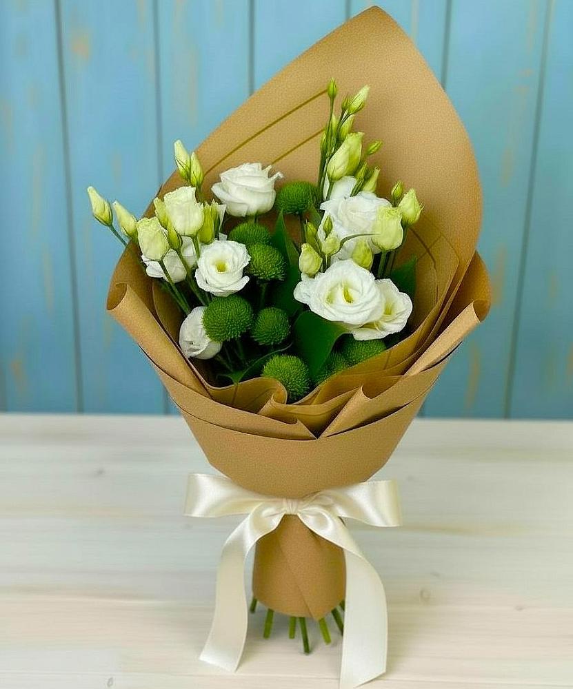 Букет цветов из: Хризантемы и Лизиантусы в Родниках Краснодарского края