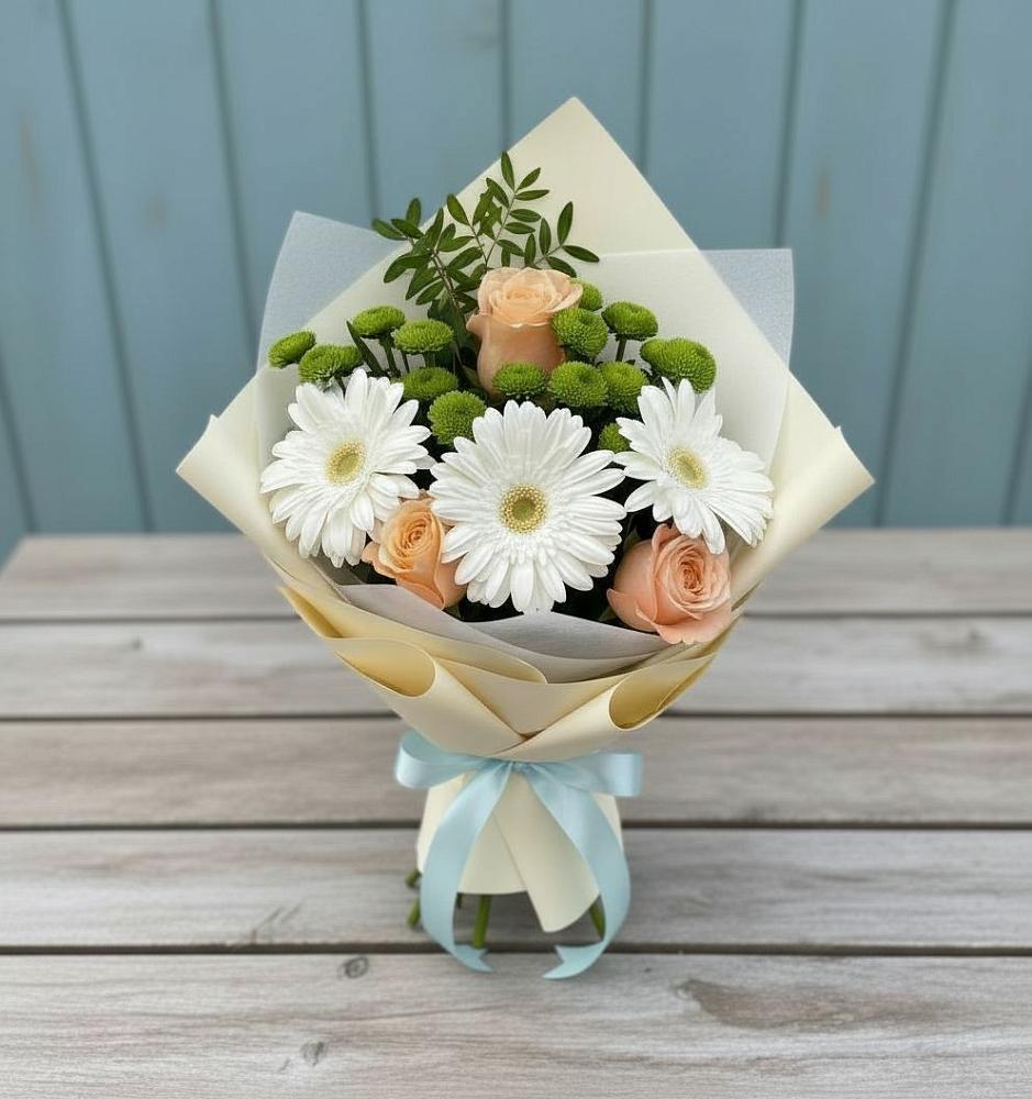 Букет цветов из: Герберы, Розы и Хризантемы в Родниках Краснодарского края