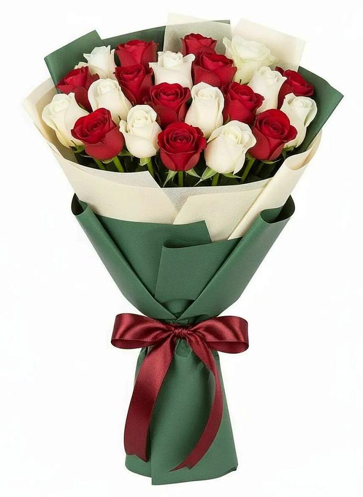 Букет Микс из красных и белых роз в Родниках Краснодарского края