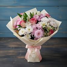 Букет цветов из:  Хризантемы, Альстромерии и Розы в Родниках Краснодарского края