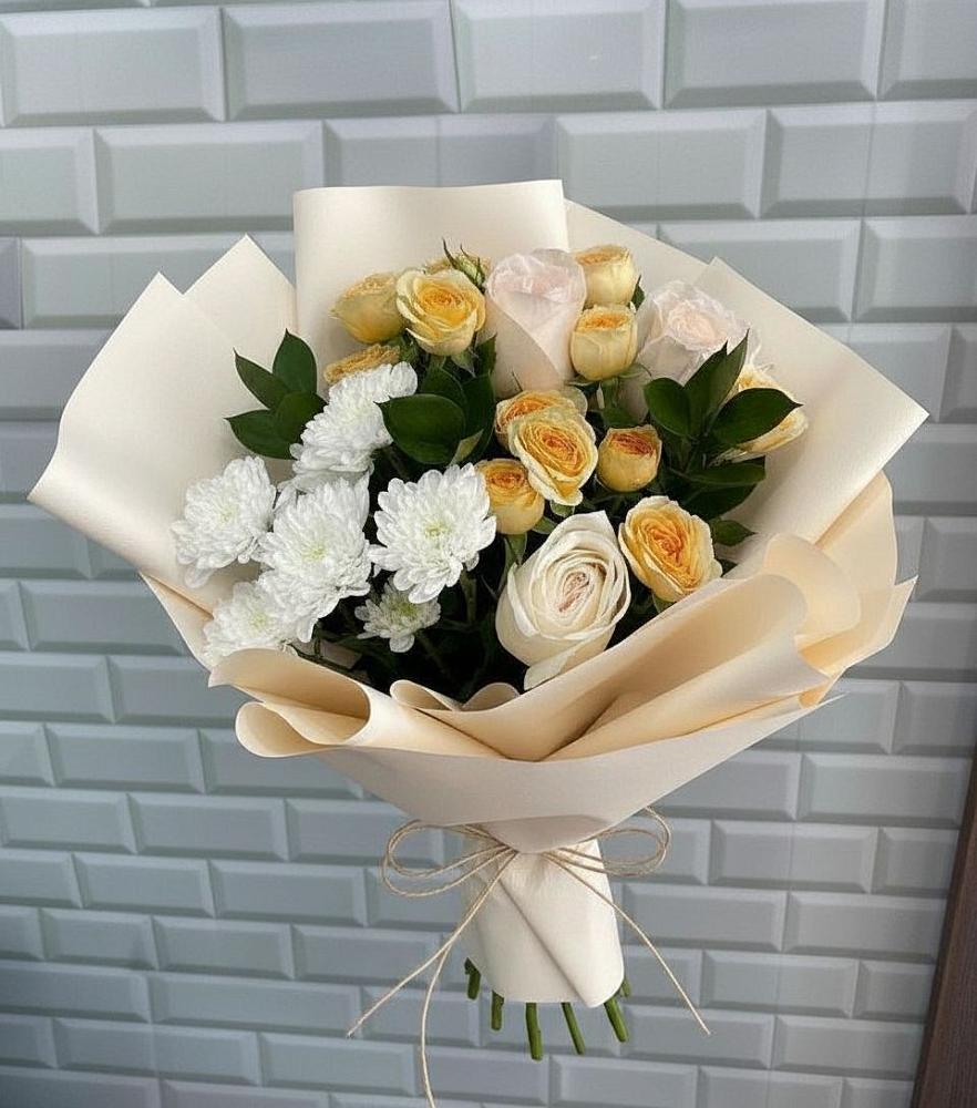 Букет цветов из: Розы и Хризантемы в Родниках Краснодарского края