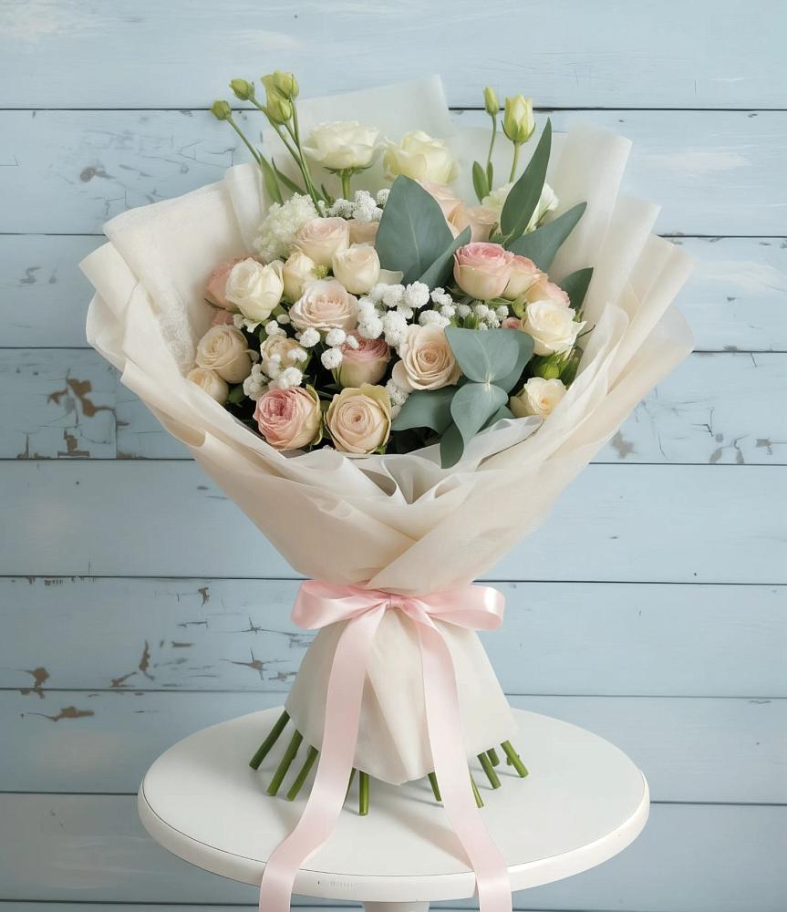 Букет цветов из: Розы и Лизиантусы в Родниках Краснодарского края