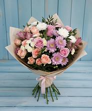 Букет цветов из:  Хризантемы, Розы и Альстромерии в Родниках Краснодарского края