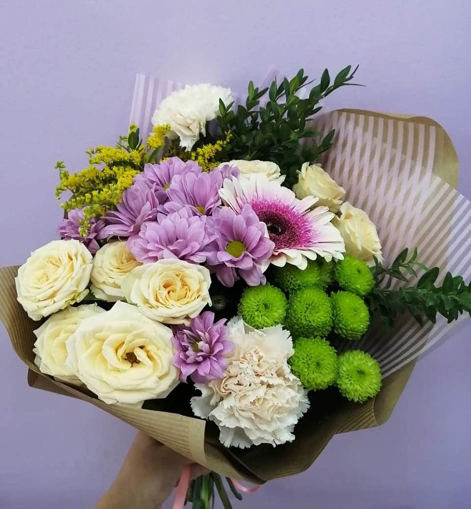 Букет цветов из: Хризантемы, Розы, Гвоздики и Герберы в Родниках Краснодарского края