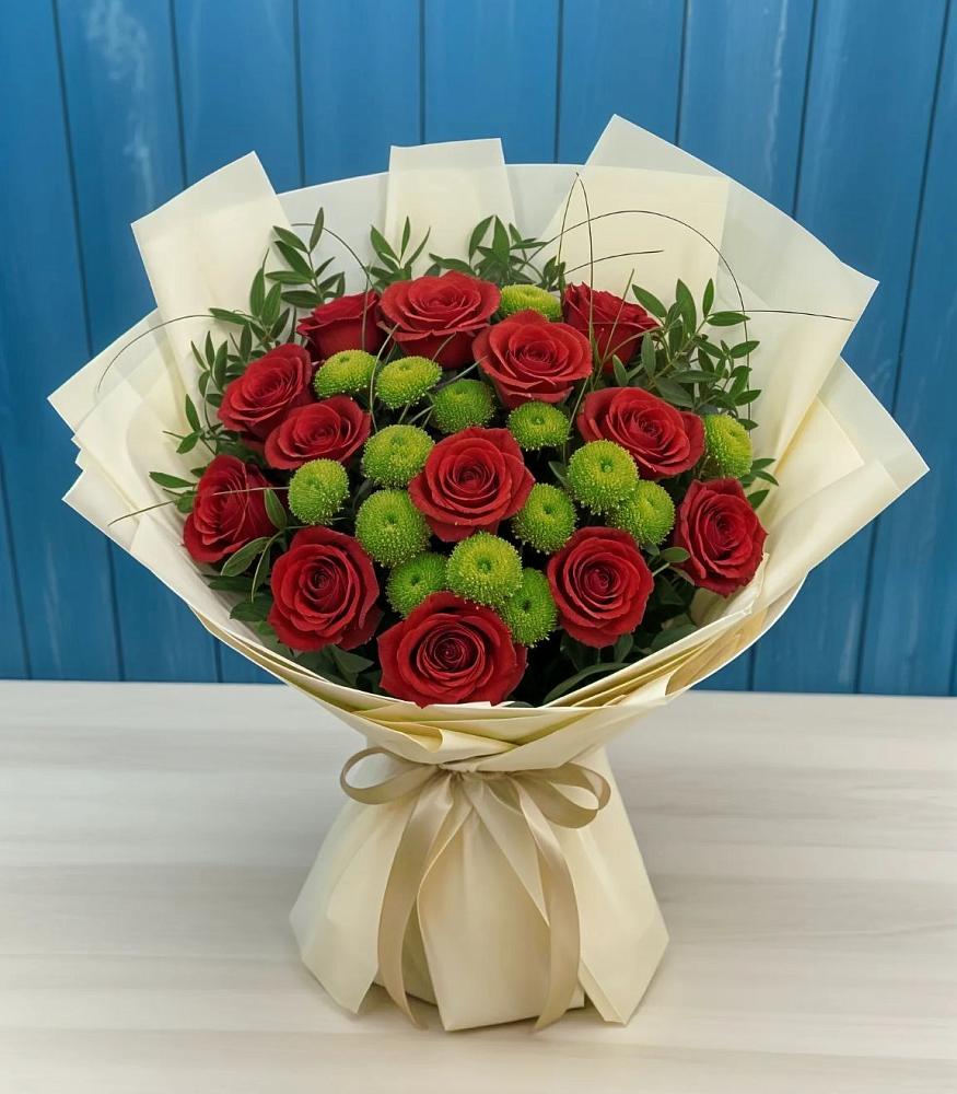 Букет цветов из: Розы и Хризантемы в Родниках Краснодарского края